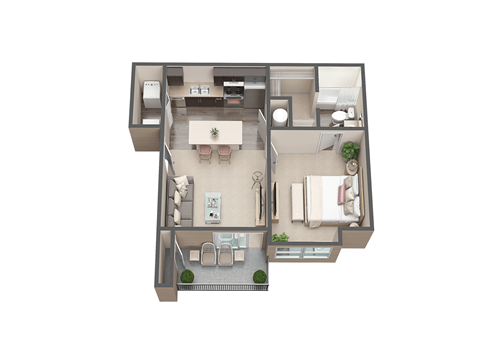 Floor plan for 1 bed, 1 bath, 501 sqft